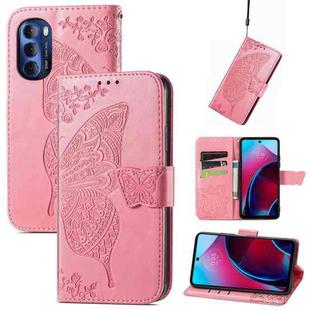 For Motorola Moto G Stylus 5G 2022 Butterfly Love Flower Embossed Leather Phone Case(Pink)