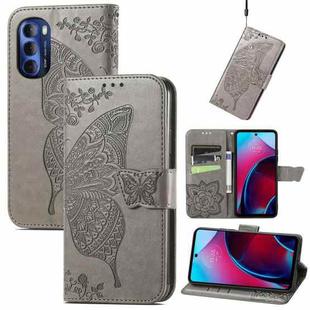 For Motorola Moto G Stylus 5G 2022 Butterfly Love Flower Embossed Leather Phone Case(Grey)