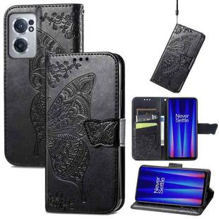 For OnePlus Nord CE 2 5G Butterfly Love Flower Embossed Leather Phone Case(Black)