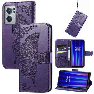 For OnePlus Nord CE 2 5G Butterfly Love Flower Embossed Leather Phone Case(Dark Purple)