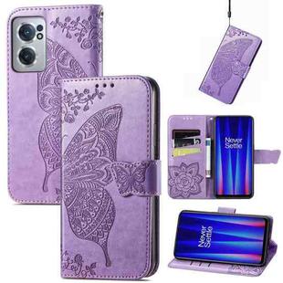 For OnePlus Nord CE 2 5G Butterfly Love Flower Embossed Leather Phone Case(Light Purple)