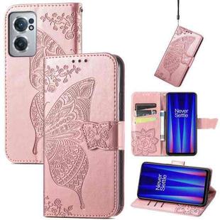 For OnePlus Nord CE 2 5G Butterfly Love Flower Embossed Leather Phone Case(Rose Gold)