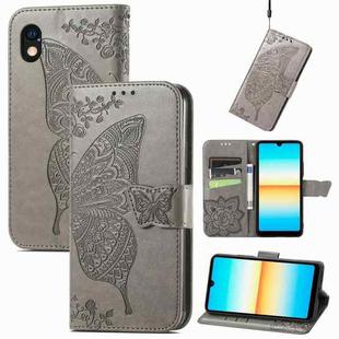 For Sony Xperia Ace III Butterfly Love Flower Embossed Leather Phone Case(Grey)