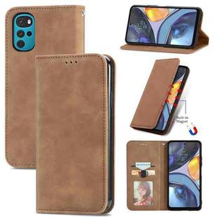For Motorola Moto G22 Retro Skin Feel Magnetic Leather Phone Case(Brown)