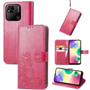 For Xiaomi Redmi 10A Four-leaf Clasp Embossed Buckle Leather Phone Case(Rose Red)