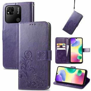 For Xiaomi Redmi 10A Four-leaf Clasp Embossed Buckle Leather Phone Case(Purple)