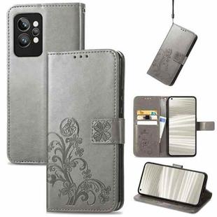 For OPPO Realme GT2 Pro Four-leaf Clasp Embossed Buckle Leather Phone Case(Gray)