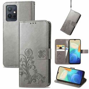 For vivo Y55 5G Four-leaf Clasp Embossed Buckle Leather Phone Case(Gray)