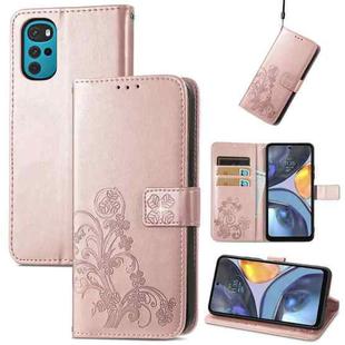 For Motorola Moto G22 Four-leaf Clasp Embossed Buckle Leather Phone Case(Rose Gold)