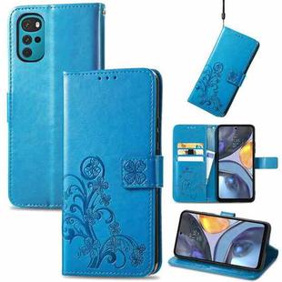 For Motorola Moto G22 Four-leaf Clasp Embossed Buckle Leather Phone Case(Blue)