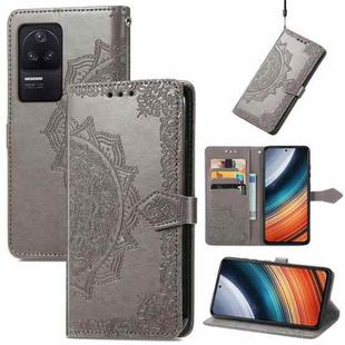 For Xiaomi Redmi K40S Mandala Flower Embossed Leather Phone Case(Grey)