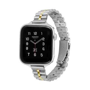 Half-Round Three-Bead Metal Watch Band For Apple Watch Ultra 49mm / Series 8&7 45mm / SE 2&6&SE&5&4 44mm / 3&2&1 42mm(Silver+Gold)