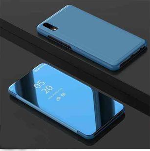 Electroplating Mirror Horizontal Flip Leather Case for Huawei Y5 2019 with Holder(Blue)