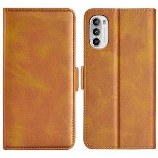 For Motorola Moto G52 4G Dual-side Magnetic Buckle Horizontal Flip Leather Phone Case(Yellow)