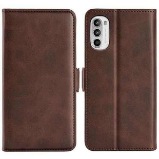 For Motorola Moto G52 4G Dual-side Magnetic Buckle Horizontal Flip Leather Phone Case(Brown)