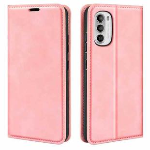 For Motorola Moto G52 4G Retro-skin Magnetic Suction Leather Phone Case(Pink)