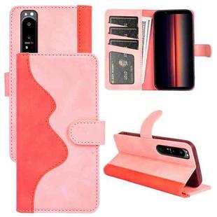 For Sony Xperia 1 IV Stitching Horizontal Flip Leather Phone Case (Pink)