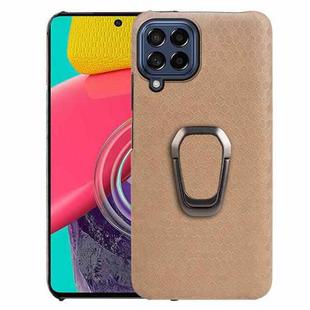 For Samsung Galaxy M53 Ring Holder Honeycomb PU Skin Phone Case(Coffee)