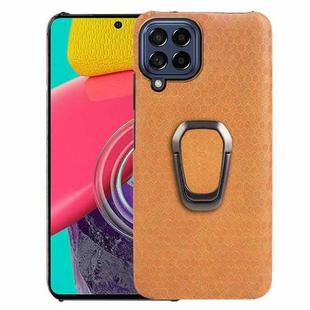 For Samsung Galaxy M53 Ring Holder Honeycomb PU Skin Phone Case(Orange)