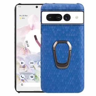 For Google Pixel 7 Pro Ring Holder Honeycomb PU Skin Phone Case(Navy Blue)