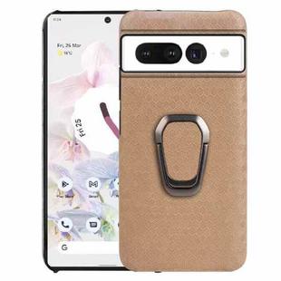 For Google Pixel 7 Ring Holder Honeycomb PU Skin Phone Case(Coffee)