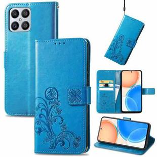 For Honor X8 4G Four-leaf Clasp Embossed Buckle Leather Phone Case(Blue)