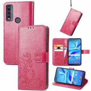 For TCL 4X 5G Four-leaf Clasp Embossed Buckle Leather Phone Case(Rose Red)