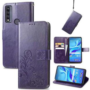 For TCL 4X 5G Four-leaf Clasp Embossed Buckle Leather Phone Case(Purple)