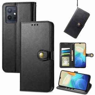 For vivo Y55 5G Retro Solid Color Buckle Leather Phone Case(Black)