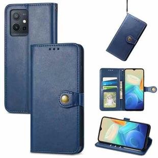 For vivo Y55 5G Retro Solid Color Buckle Leather Phone Case(Blue)