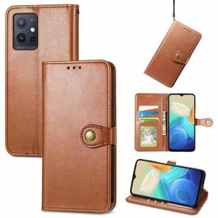 For vivo Y55 5G Retro Solid Color Buckle Leather Phone Case(Bronw)