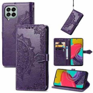 For Samsung Galaxy M53 Mandala Flower Embossed Horizontal Flip Leather Phone Case(Purple)