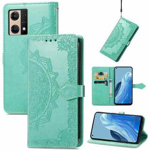 For OPPO Reno7 4G Mandala Flower Embossed Horizontal Flip Leather Phone Case(Green)