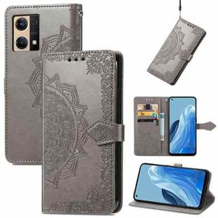 For OPPO Reno7 4G Mandala Flower Embossed Horizontal Flip Leather Phone Case(Gray)