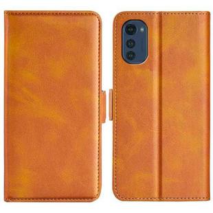 For Motorola Moto E32 4G Dual-side Magnetic Buckle Horizontal Flip Leather Phone Case(Yellow)