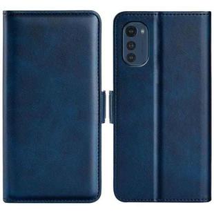 For Motorola Moto E32 4G Dual-side Magnetic Buckle Horizontal Flip Leather Phone Case(Dark Blue)