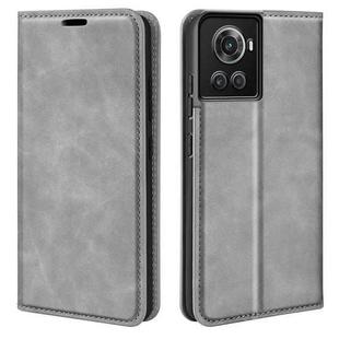 For OnePlus Ace / 10R Retro-skin Magnetic Suction Leather Phone Case(Grey)