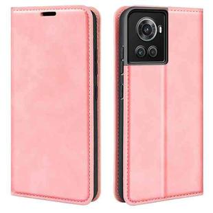 For OnePlus Ace / 10R Retro-skin Magnetic Suction Leather Phone Case(Pink)