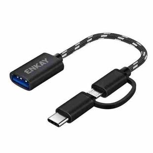 ENKAY ENK-AT113 2 in 1 Type-C / Micro USB to USB 3.0 Nylon Braided OTG Adapter Cable(Black)