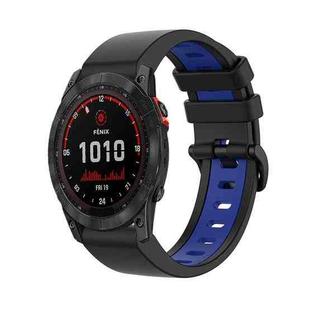 For Garmin Fenix 7X 26mm Silicone Sports Two-Color Watch Band(Black+Blue)