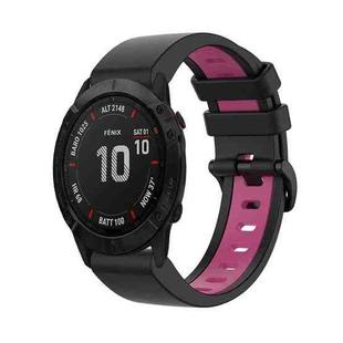 For Garmin Fenix 6X 26mm Silicone Sports Two-Color Watch Band(Black+Pink)