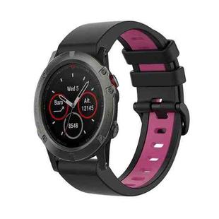 For Garmin Fenix 5X Plus 26mm Silicone Sports Two-Color Watch Band(Black+Pink)