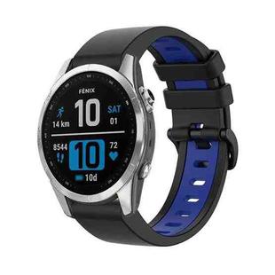 For Garmin Fenix 7 22mm Silicone Sports Two-Color Watch Band(Black+Blue)