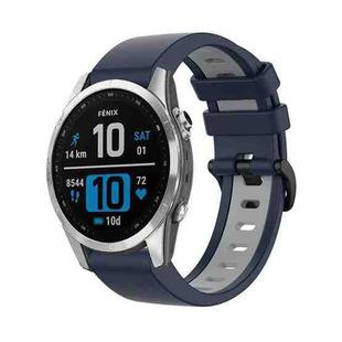 For Garmin Fenix 7 22mm Silicone Sports Two-Color Watch Band(Dark Blue+Grey)