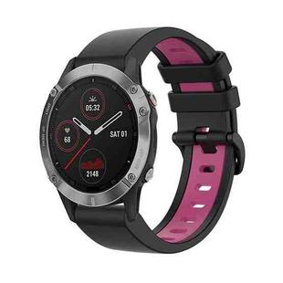 For Garmin Fenix 6 22mm Silicone Sports Two-Color Watch Band(Black+Pink)