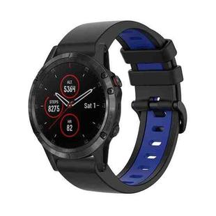 For Garmin Fenix 5 Plus 22mm Silicone Sports Two-Color Watch Band(Black+Blue)