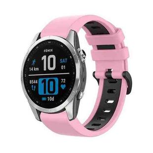 For Garmin Fenix 7s 22mm Silicone Sports Two-Color Watch Band(Pink+Black)