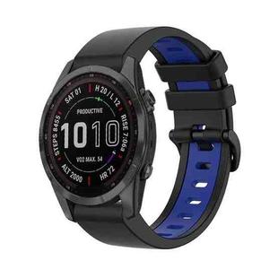 For Garmin Fenix 7S Solar 22mm Silicone Sports Two-Color Watch Band(Black+Blue)