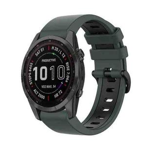 For Garmin Fenix 7S Sapphire Solar 22mm Silicone Sports Two-Color Watch Band(Olive Green+Black)