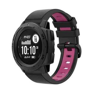 For Garmin Instinct 2S 22mm Silicone Sports Two-Color Watch Band(Black+Pink)